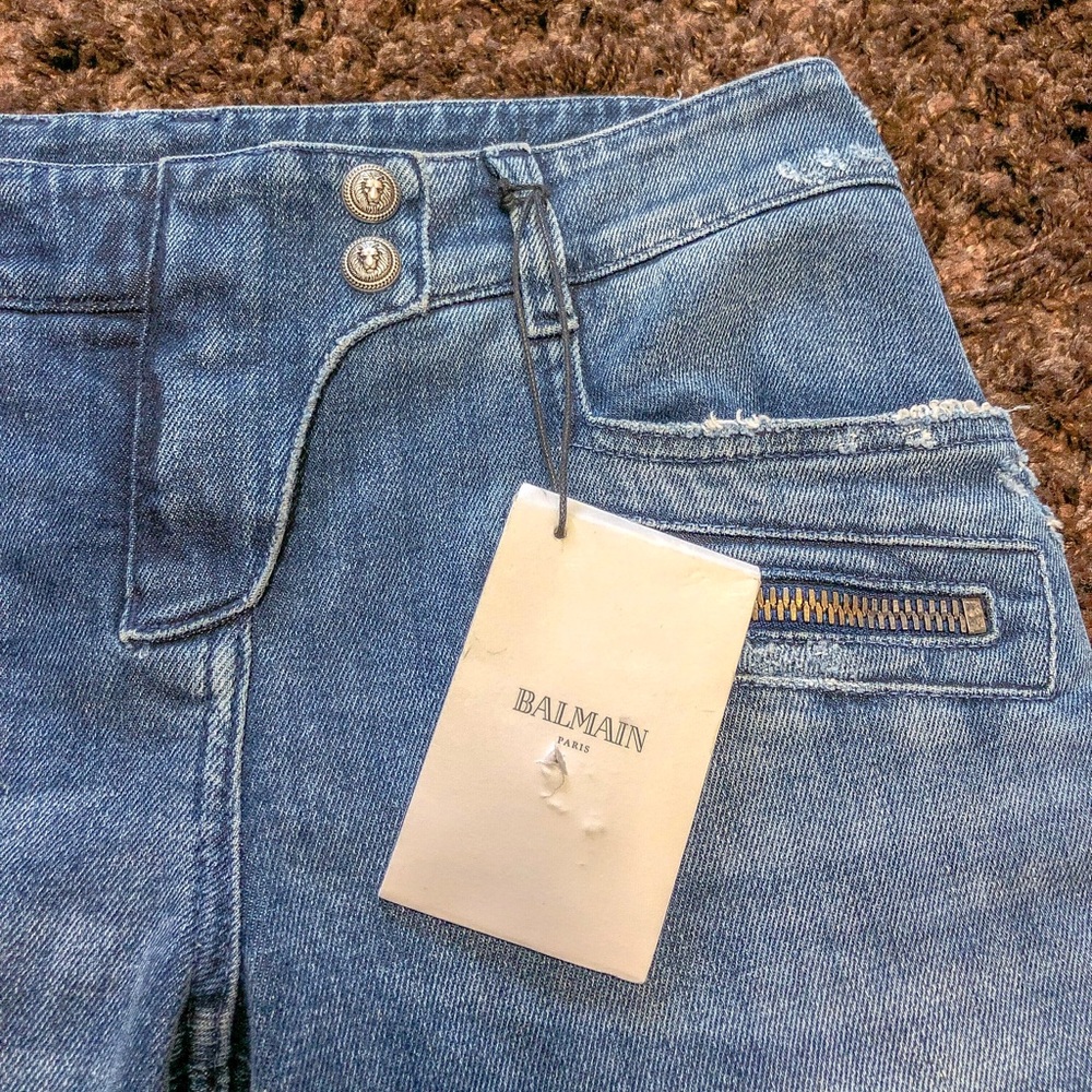 BALMAIN Women’s Biker Distressed Slim Zipper Jeans